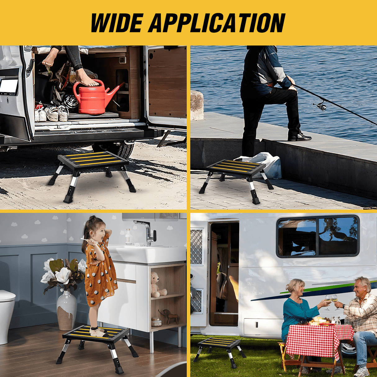 RV Parts RV Black Folding Aluminum 4 Levels Adjustable Height Portable Platform Step