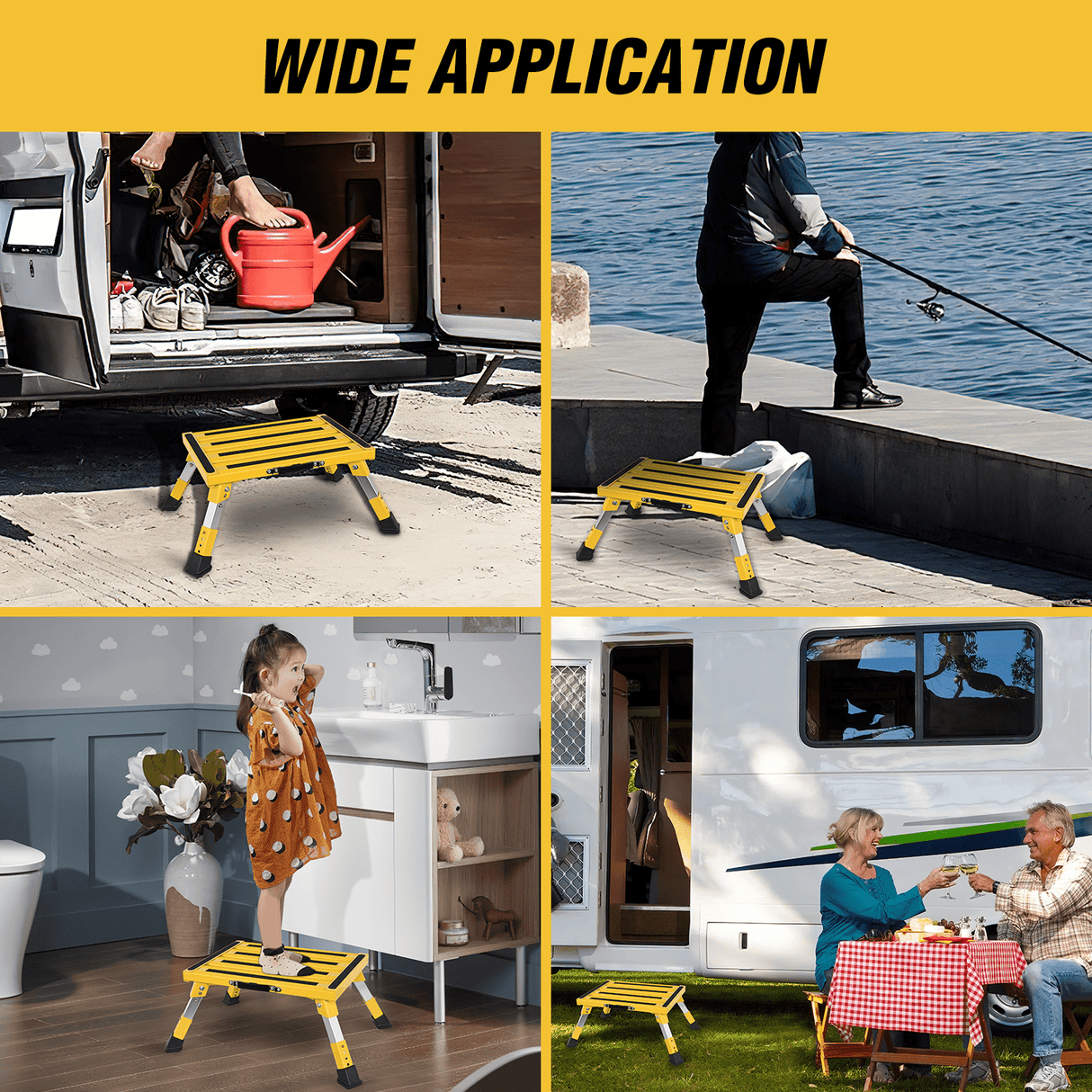 RV Parts RV Yellow Folding Aluminum 4 Levels Adjustable Height Portable Platform Step
