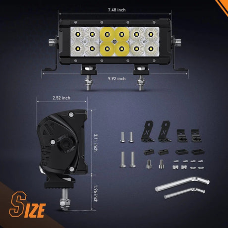 LED Light Bar 7.6 Inch 60W 7200LM Double Row Spot Flood Osram P8-5W Chips LED Light Bars (Pair)