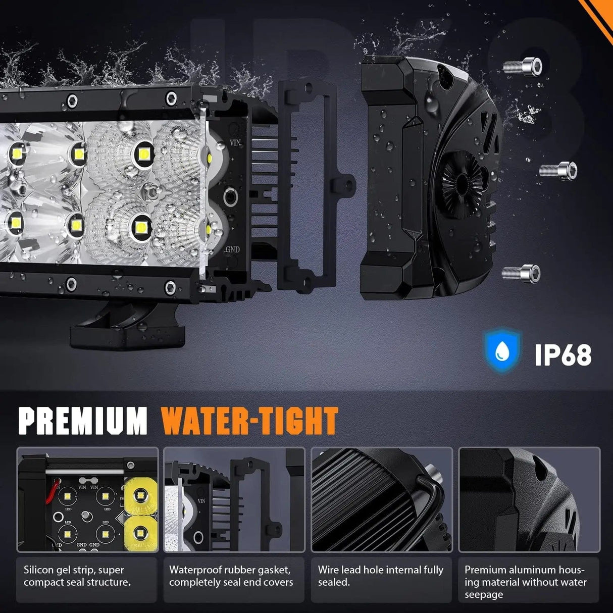 LED Light Bar 7.6 Inch 60W 7200LM Double Row Spot Flood Osram P8-5W Chips LED Light Bars (Pair)