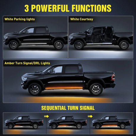 Led light Strip 70 Inch 216 Leds Running Board Amber White Light Strip (Pair)