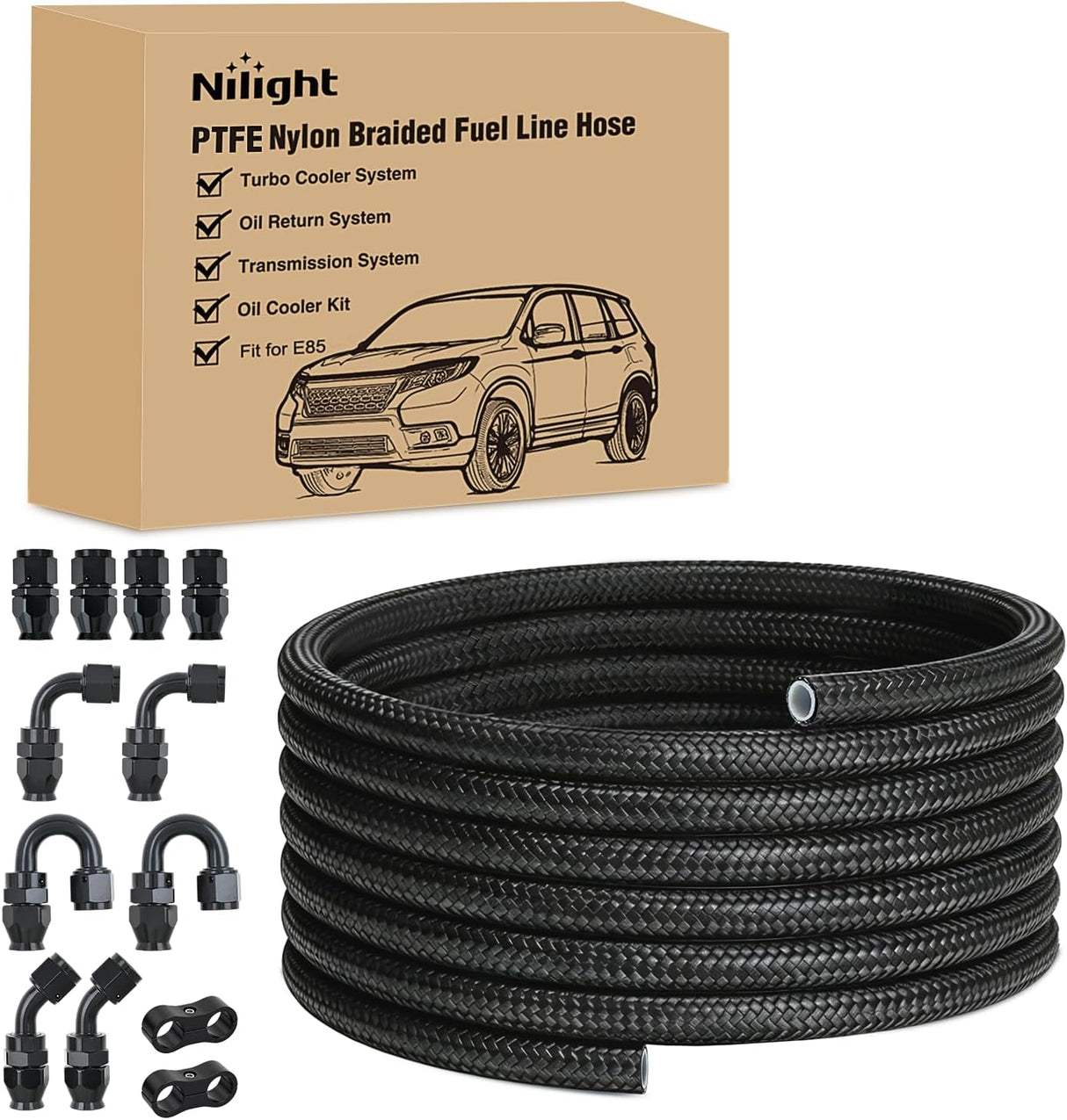 6AN 20FT PTFE Fuel Hose Kit with 12PCS AN6 Fittings&Hose Separator | Fit E85 Nylon Stainless Steel Braided Fuel Hose Universal for Automotive Racing Engines