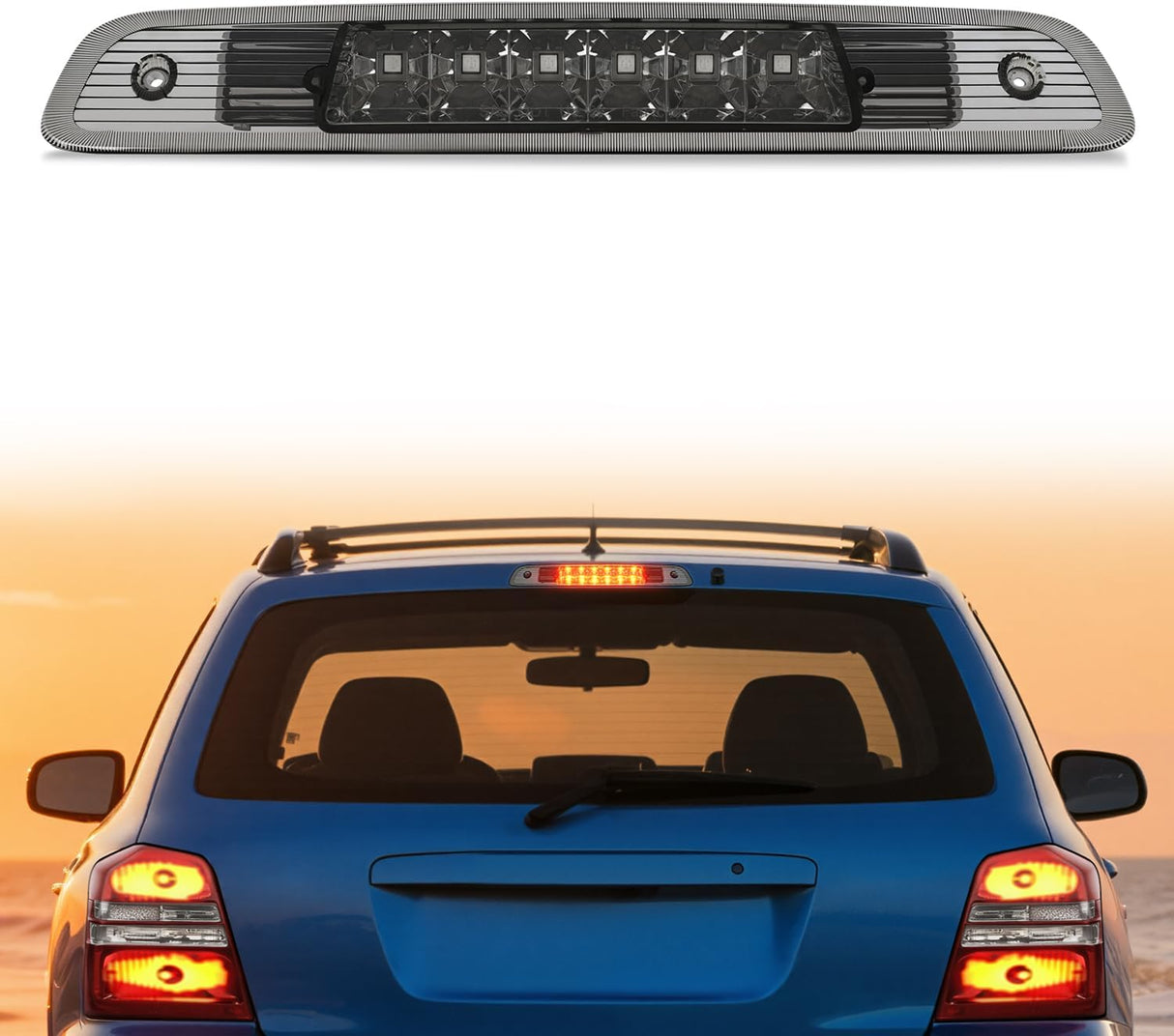 Third Brake Light for Toyota Highlander 2001 2002 2003, Smoked Lens | for Toyota Highlander 2001 2002 2003, High Mount 3rd Stop LED Van SUV Rear Cab Center Lamp Tail Replacement