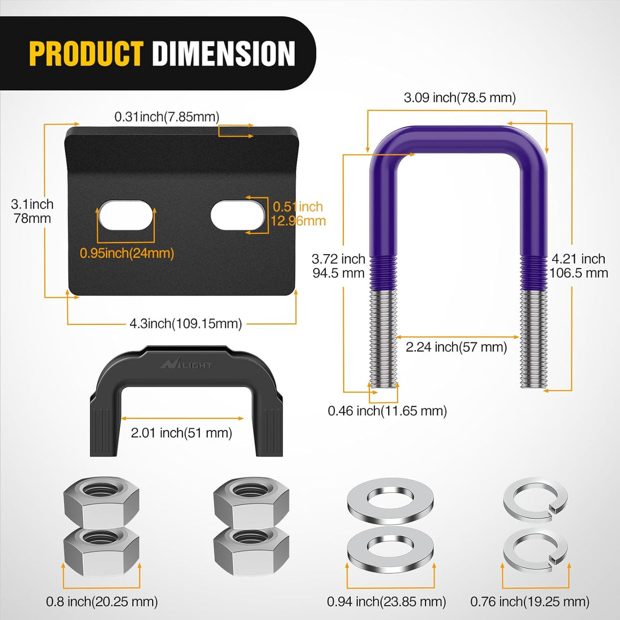 Trailer Hitch Tightener for 2 Inch Trailers Hitches Mount Anti Rattle Heavy Duty Steel with Rubber Cover Dark Purple U Bolt Matte Black Plate Electrophoresis Anti-Rust Triple Protective