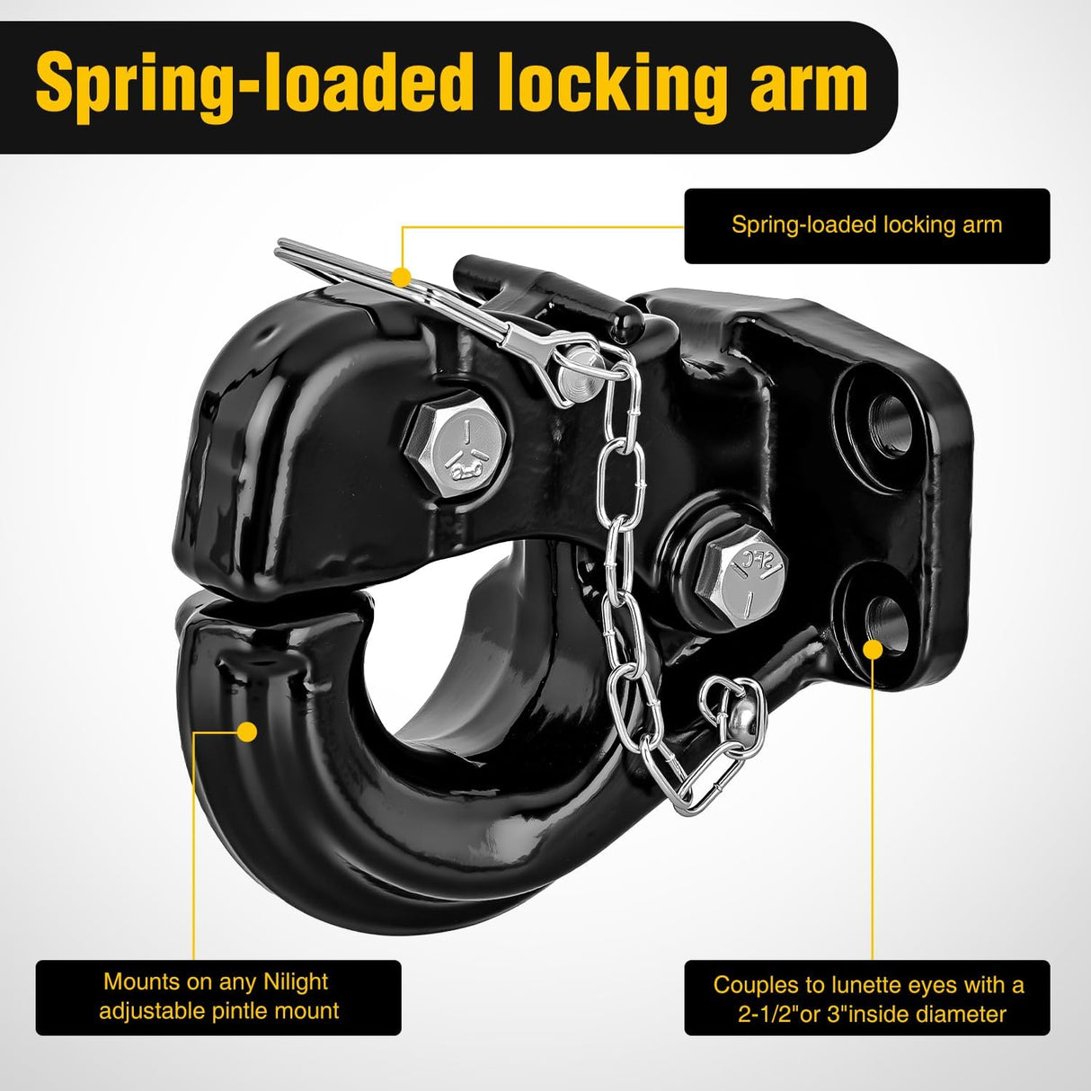 Pintle Hook Hitch with Mounting Kit 40,000 lbs, Fits 2-1/2 to 3-Inch Lunette Ring, Mount Required, 20Ton Hitch Receiver fit for Pintle Hook Mount