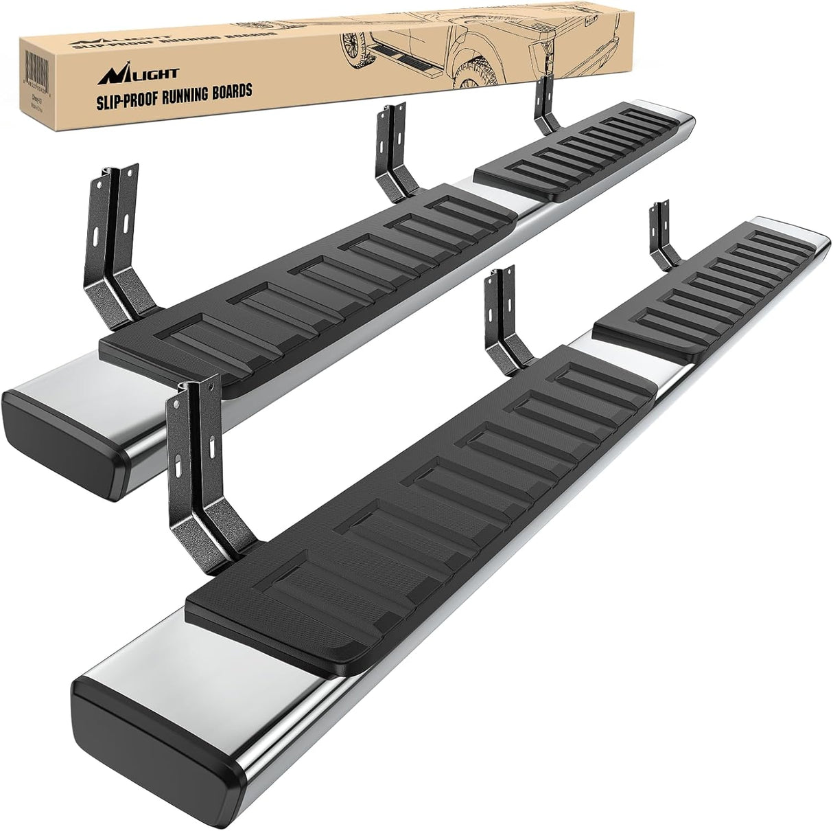 Running Boards for 1999 2000 2001 2002 2003 2004 2005 2006 2007 2008 2009 2010 2011 2012 2013 2014 2015 2016 Ford F-250 F-350 Crew Cab 4 Full Size Doors 6 Inch Bolt-on Step Nerf Bars Silver