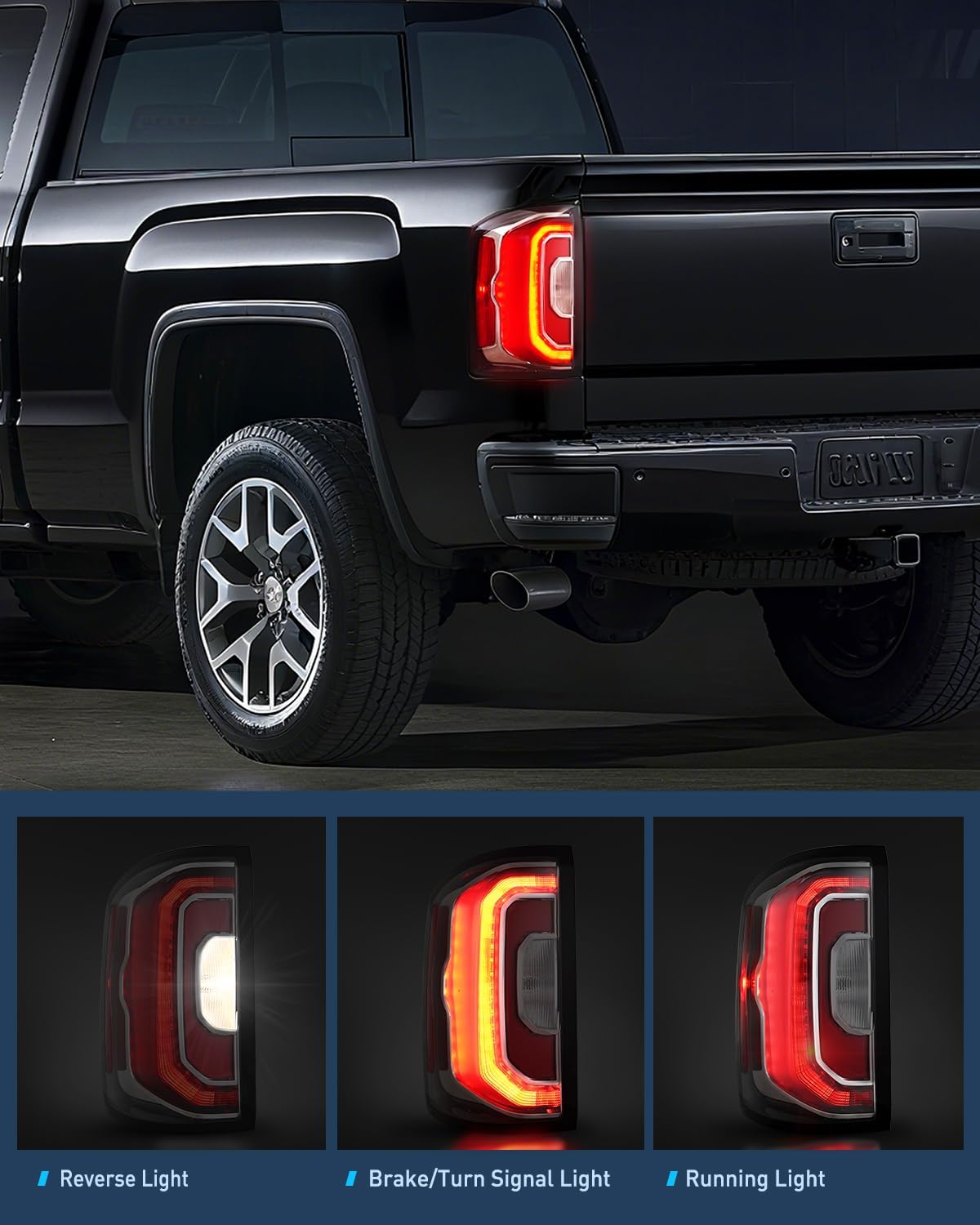 Taillight Assembly Compatible with 2016 2017 2018 GMC Sierra 1500 Tail Light with LED Type OE Style Rear Lamp Replacement Driver Side