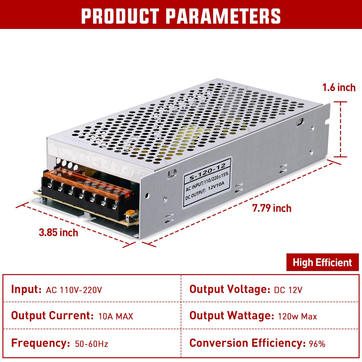 AC 110V/220V to DC 12V Voltage Converter 10A 120W Power Supply | Switching Power Supply Adapter Transformer Low Voltage Output LED Driver for LED Strip Light Radio CCTV Camera video System