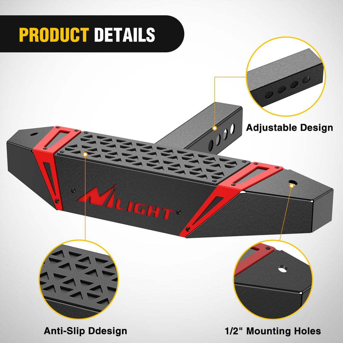 Hitch Step with Whip Mount Holes 2 Inch Receiver for Trucks SUV Car Van | Upgraded Textured Black Anti-Slip Step Bar Rear Bumper Guard Protector Includes Hitch Lock & U-Bolts Universal Fit