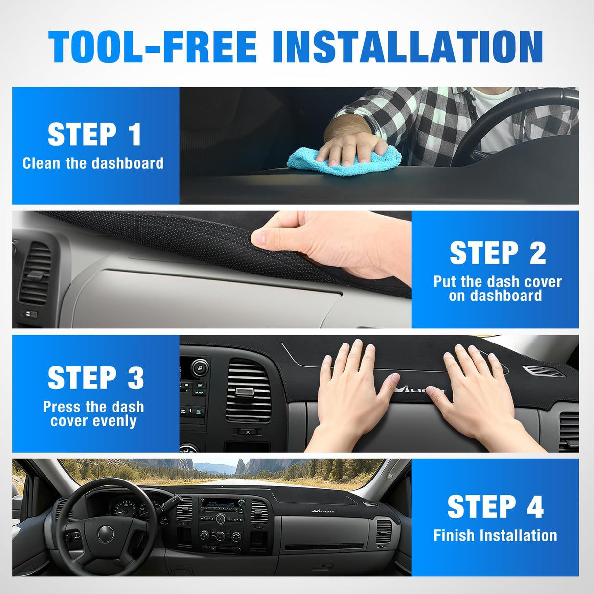 Dash Cover for 2007‑2013 Chevy Silverado / GMC Sierra 1500 2500 3500, Suede Dashboard Mat Sunshade Glare Dashboard Protector Truck Interior Accessories Black