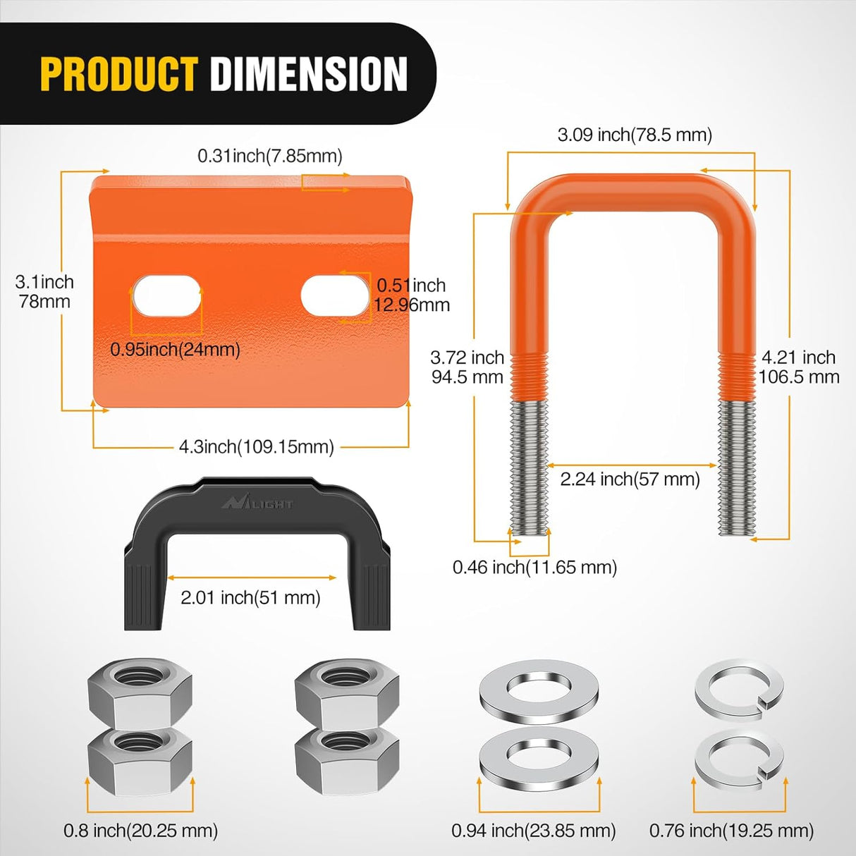 Trailer Hitch Tightener for 2 Inch Trailers Hitches Mount Anti Rattle Heavy Duty Steel with Rubber Cover Orange U Bolt Glossy Coating Plate Electrophoresis Anti-Rust Triple Protective