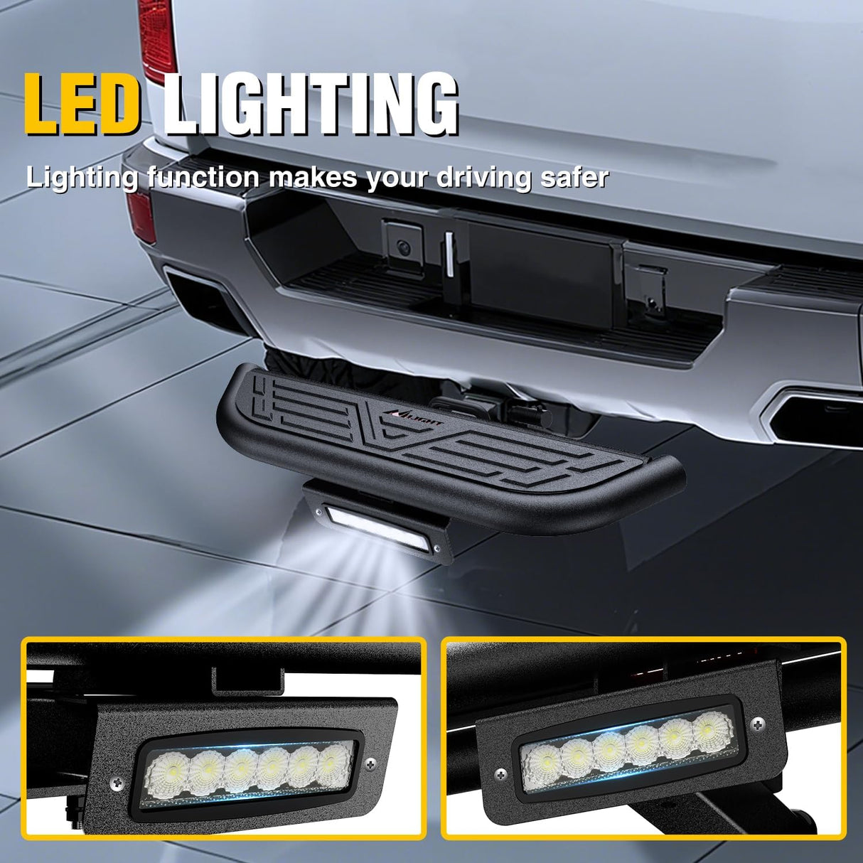 Hitch Step 2 Inch Receiver Universal with LED Light, Pin Lock and U-Bolts Stabilize,Rear Bumper Guard for Pickups Trucks Vans SUVs ATVs