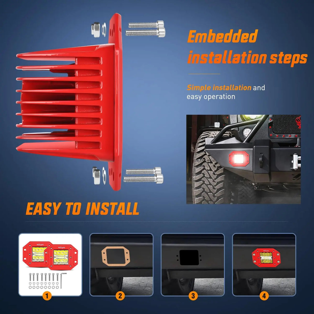 LED Light Bar 4.8Inch 42W Flush Mount Spot Flood Red Case LED Work Lights 16AWG Wiring Harness Kit-2 Leads