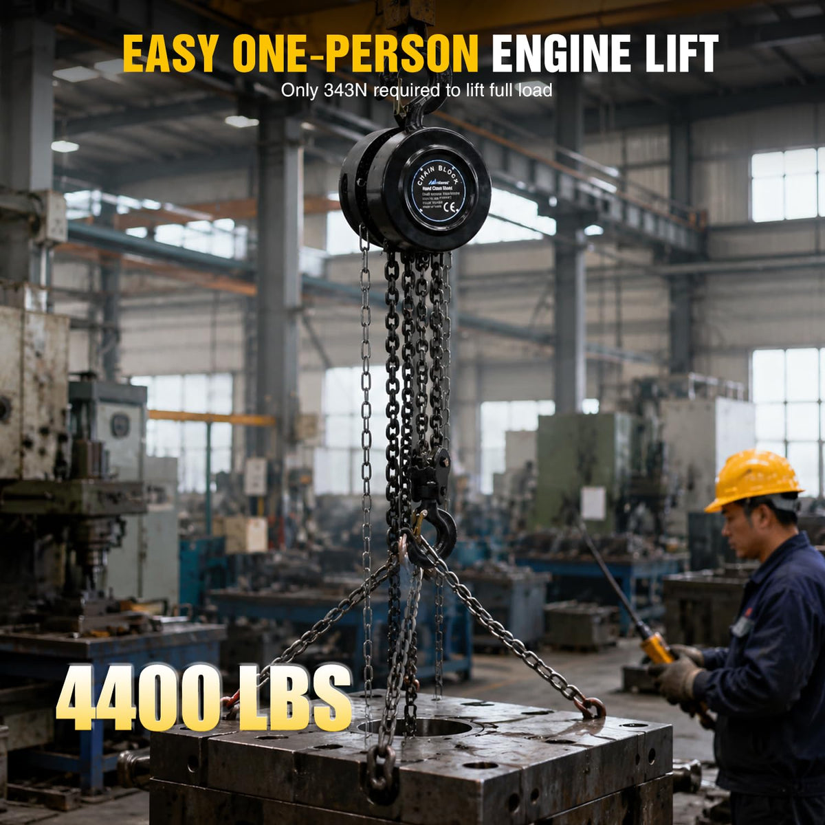 Manual Chain Hoist with Upgrade G70 Galvanized Chain 2 Ton 4400 lbs Capacity 10 ft Lifting Height with 2 Hooks Heavy Duty Pulley Hoist for Garage Warehouse Automotive Machinery