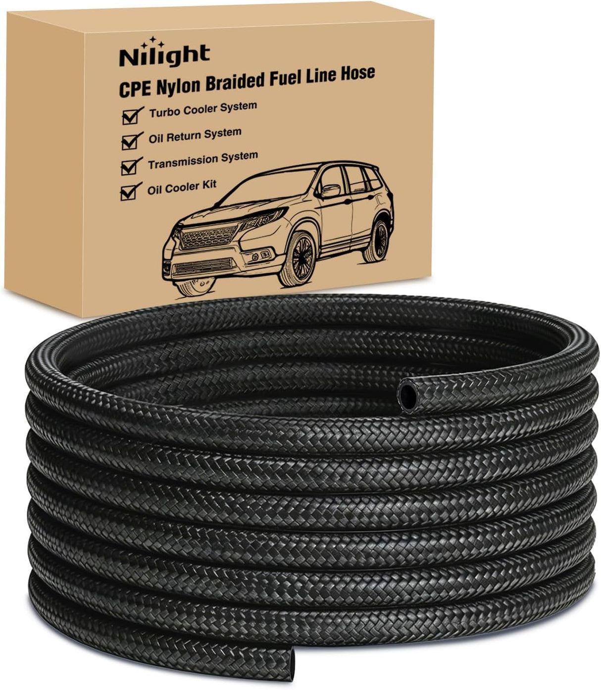 6AN 20FT CPE Nylon Stainless Steel Braided Fuel Line Hose Only | High Pressure Oil Gas Diesel Tube for Transmission Oil Cooler Vacuum Lines