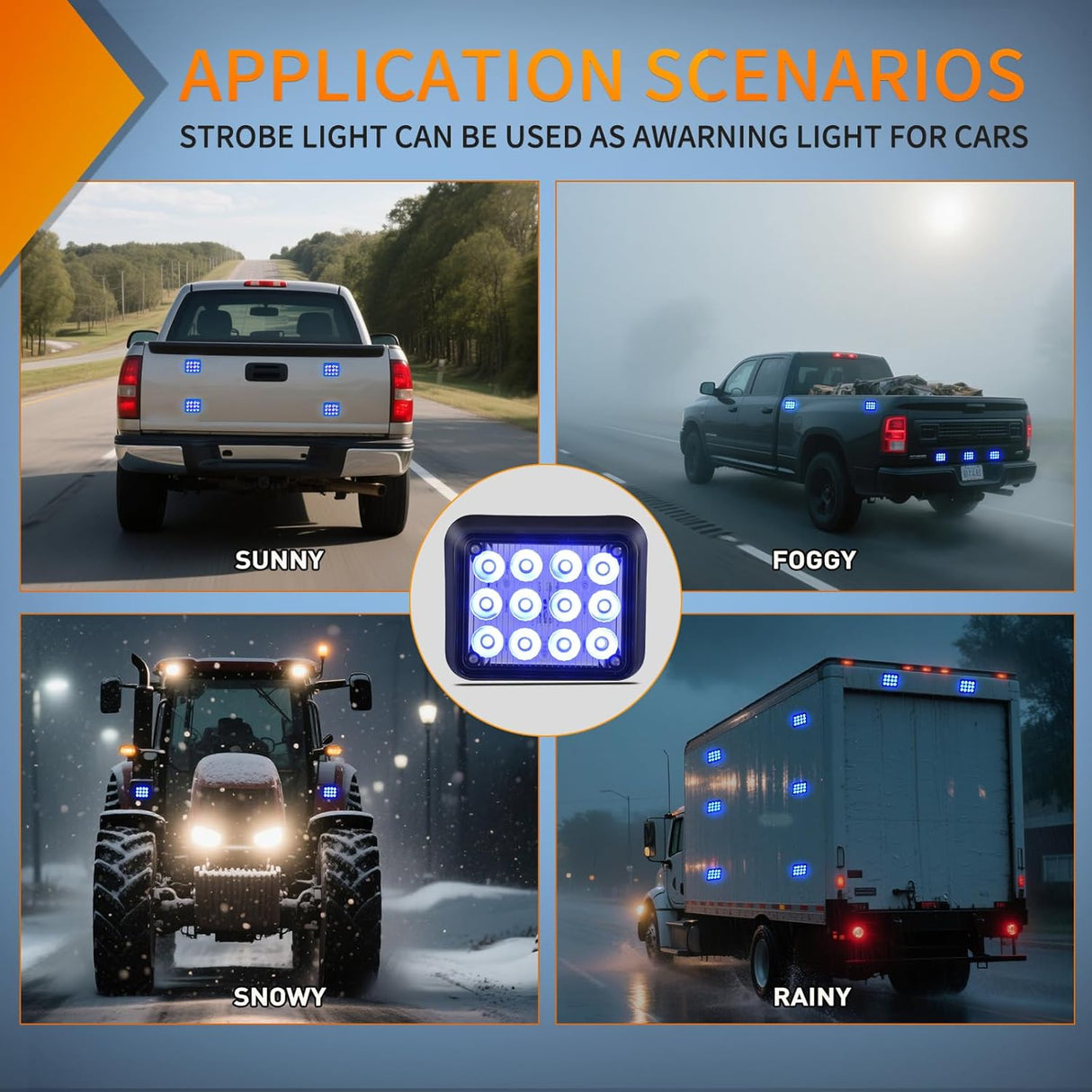 12LED Magnetic Wireless Trailer Lights 2PCS Rechargeable Portable Hazard Beacon Warning Light Blue Emergency Strobe Light for Trucks Trailers Vehicles Cars Bus Surface Mount