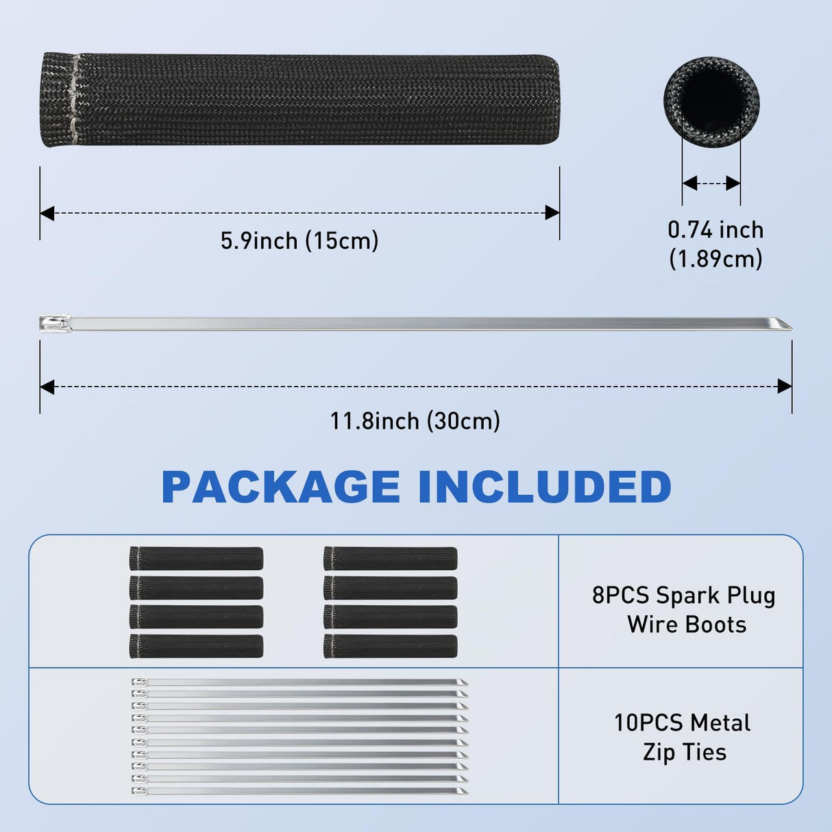6 Inch Spark Plug Wire Heat Shield Sleeve 8PCS Black | 3002°F Boot Protector with 10 Metal Zip Ties, Replacement for LS1 LS2 SBC BBC 350 454 Car Truck