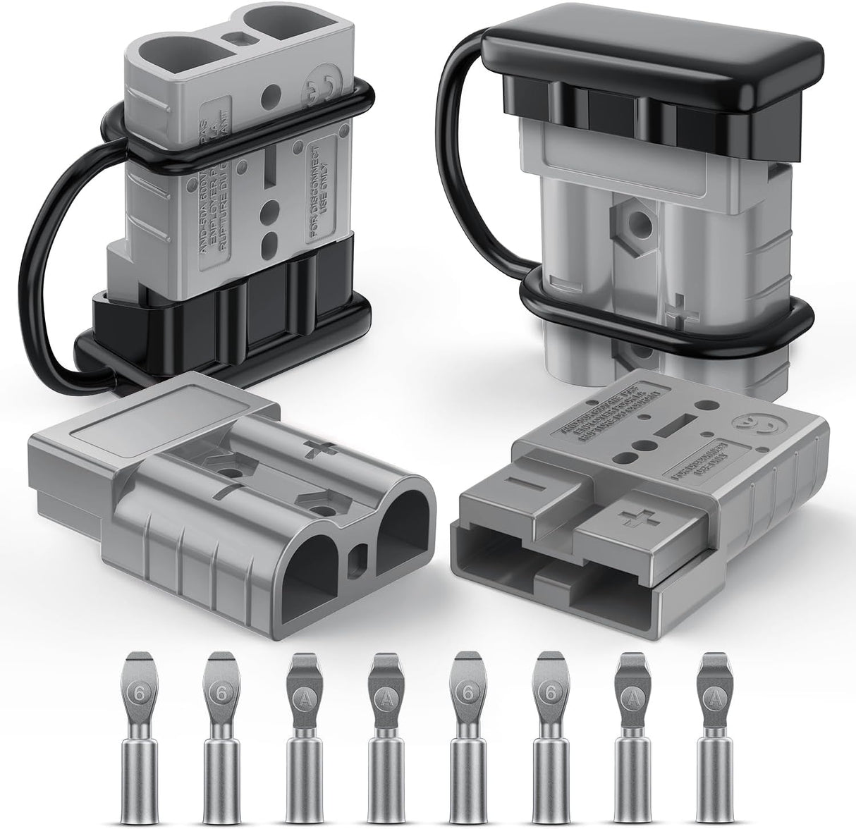 Anderson Connector 50AMP 6AWG Anderson Plug 12V-36V Battery Quick Connect/Disconnect Wire Harness Plugs Connectors Kit for 6 Gauge Cables Car Marine ATV Trailer Towing Winch Motor, 4 Pack Grey