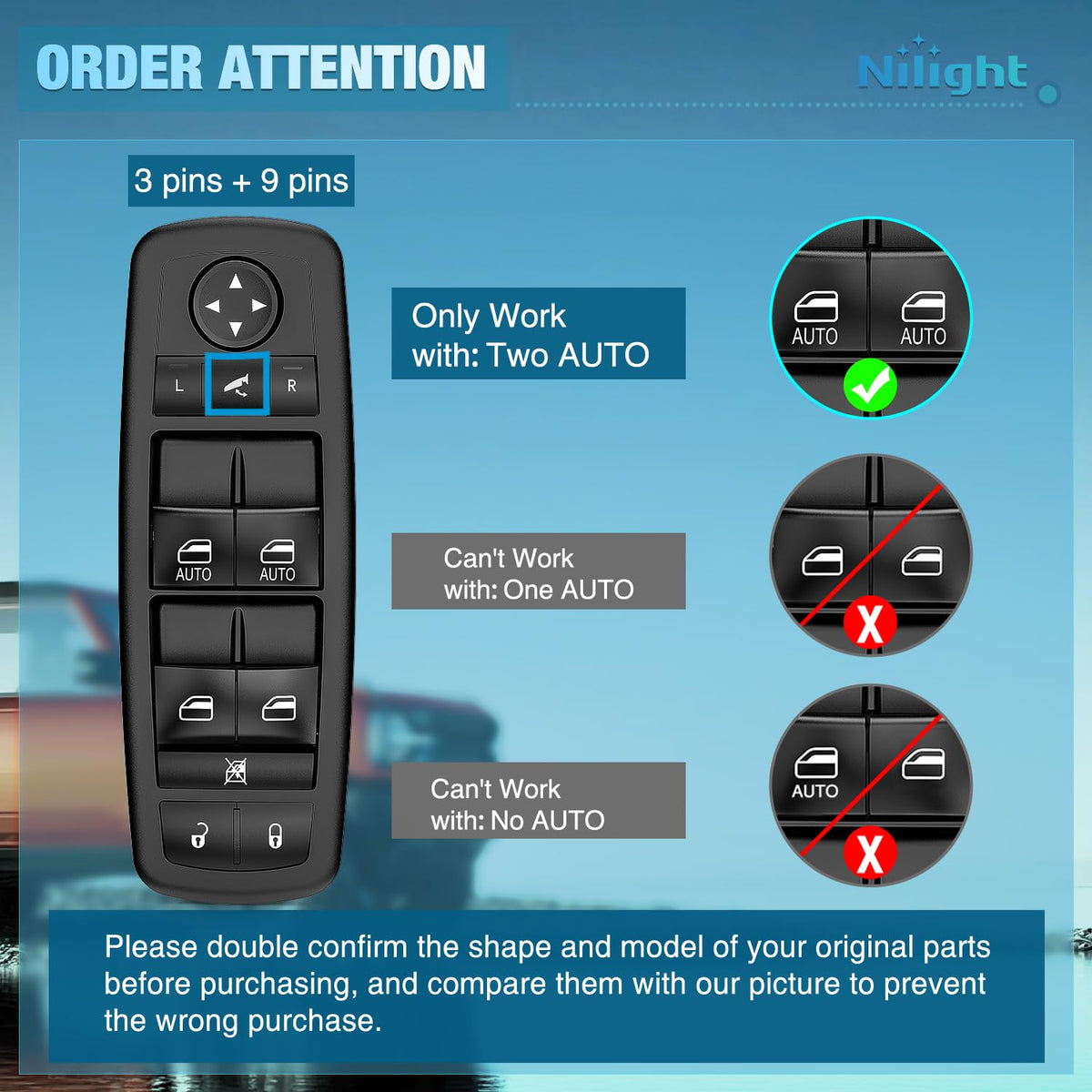Driver Power Window Switch for 2012-2015 Chrysler/Dodege/Ram | for 2012 2013 2014 2015 2017 2018 2019 Dodge Grand Caravan 12-15 Chrysler Town & Country 13-17 Ram 68298867AA 68110867AB