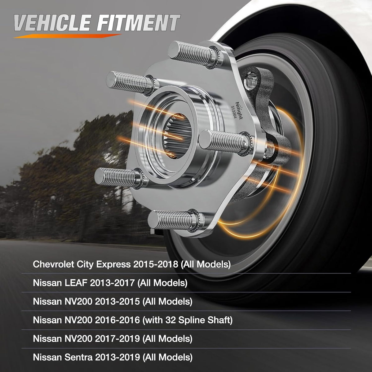 Front Wheel Bearing and Hub Assembly for Nissan Sentra 2013 2014 2015 2016 2017 2018 2019, NV200 2013–2019, Leaf 2013-2017, Chevy City Express 2015–2018, 513364-2Pack