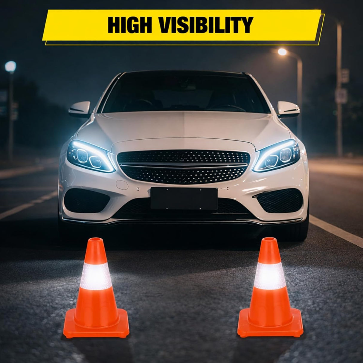 12 inch Traffic Safety Cones, 8 Pack Durable PVC Orange Cones with Reflective Collars for Road Safety, Parking, Construction Work, Sports Training