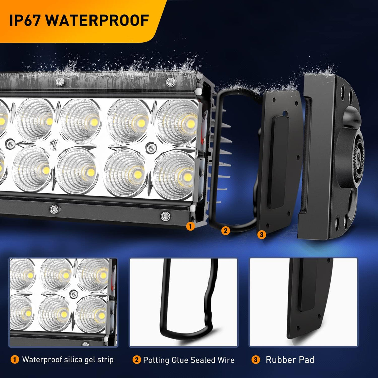 22 Inch 120W Spot Flood Combo Off Road Led Light Bar Work Light Driving Lamp with 16 AWG Wiring Harness Kit for Truck Jeep ATV SUV, White (Auto-701)