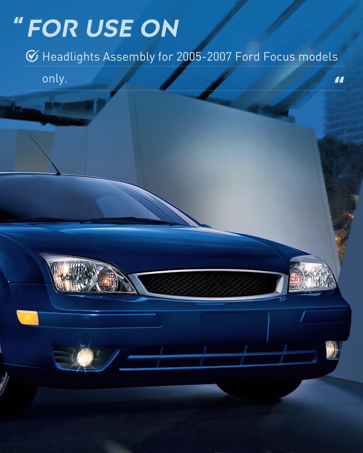 2005-2007 Ford Focus Headlight Assembly Chrome Housing Clear Reflector Clear Lens Nilight