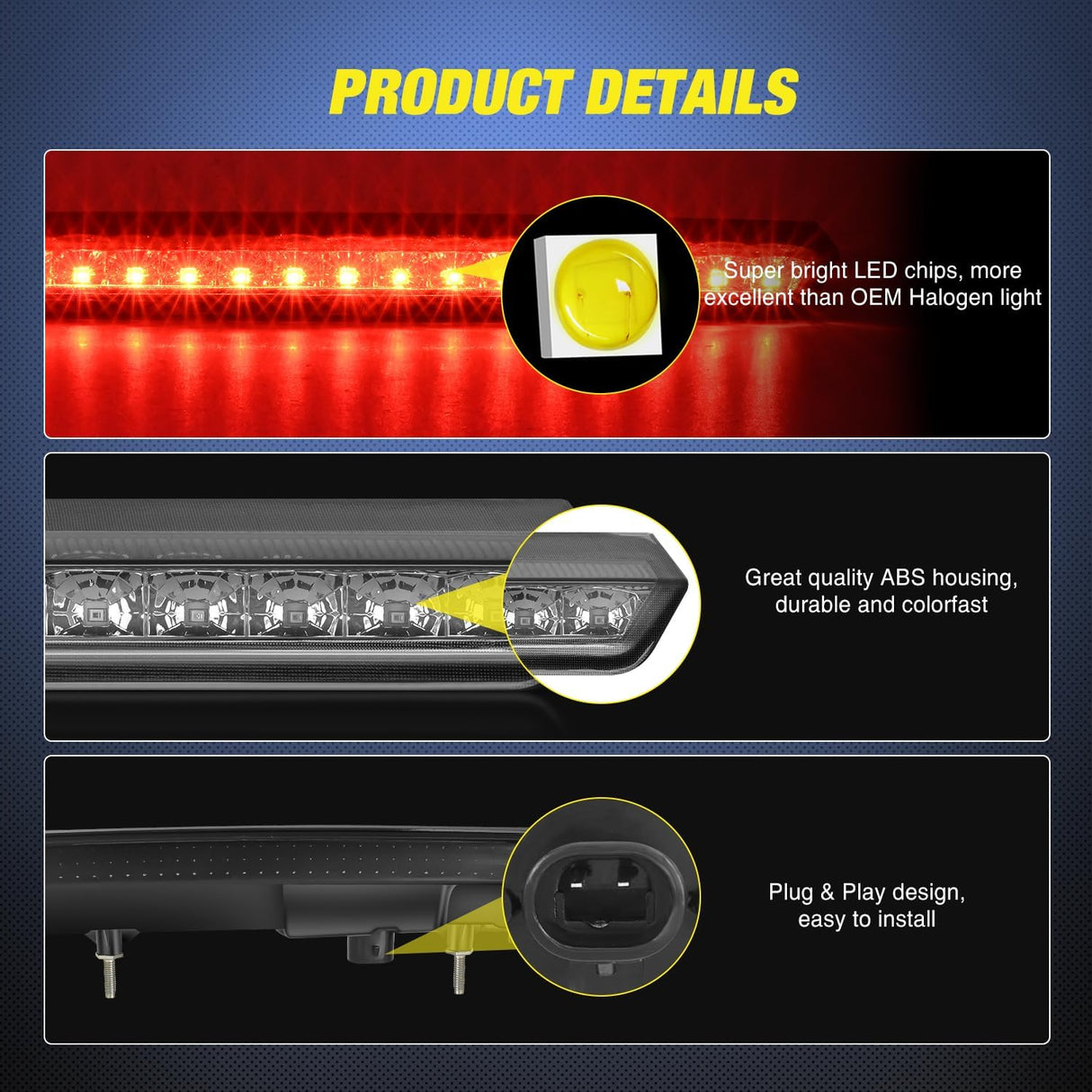 Third Brake Light for Chevy Tahoe and Suburban 2015-2020, Smoked | for Chevrolet Tahoe and Suburban 2015 2016 2017 2018 2019 2020, High Mount 3rd Stop LED Tail Van SUV Rear Cab Center Lamp
