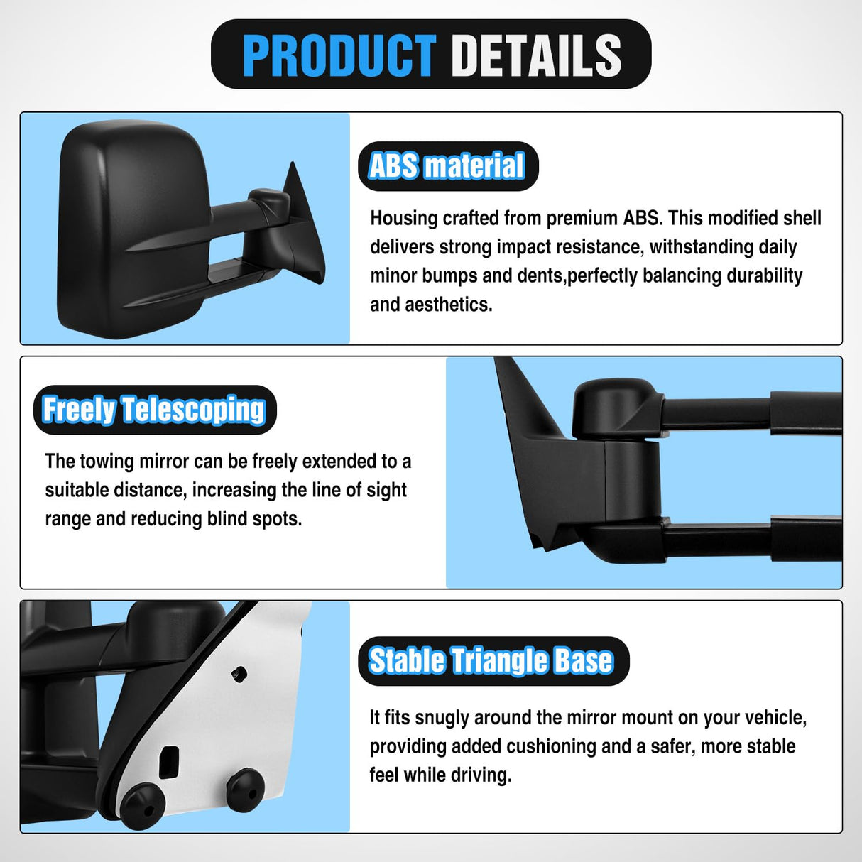 Towing Mirrors Manual Adjusted Flat Convex Glass Telescoping Folding Compatible With 1988-1998 Chevy Silverado GMC Sierra C/K 1500 2500 3500 Tahoe Suburban Yukon