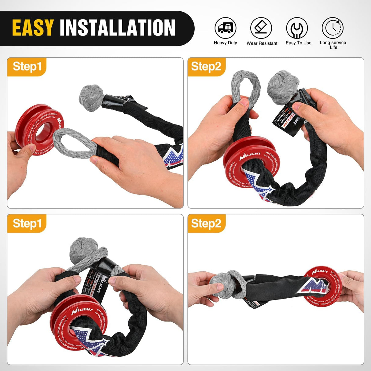 2PCS Synthetic Soft Shackle 1/2 Inch x 24 Inch & Recovery Ring Kit - 56,000 LBS Shackle Breaking Strength with 46,000 LBS MBS Snatch Pulley for 4x4 Truck SUV ATV UTV Off-Road Vehicle Extraction (Gray)