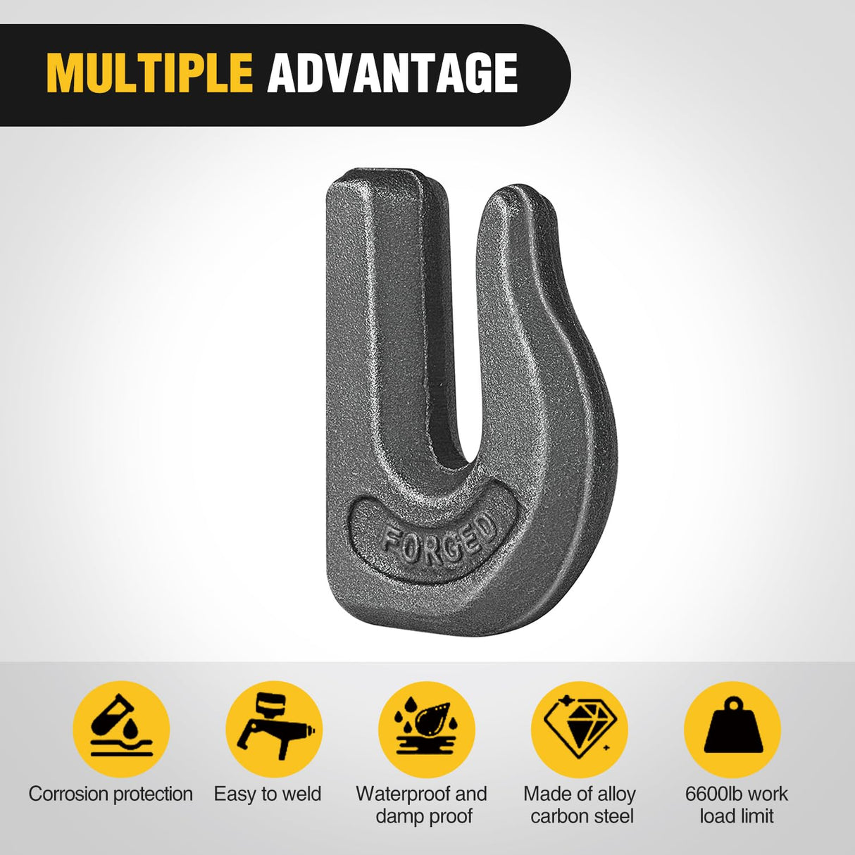 6PCS Weld-On Forged Clevis Grab Chain Hooks 3/8 Inch Heavy Duty Forged Grade 70 Grade Utility Hook Weldable for Trailer Truck Rigging Car SUV RV UTV Tractors Work Loading Capacity 6600 LBS