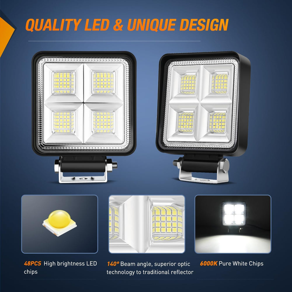 4 Inch 64LED Square Flood LED Pod Lights (Pair) Nilight