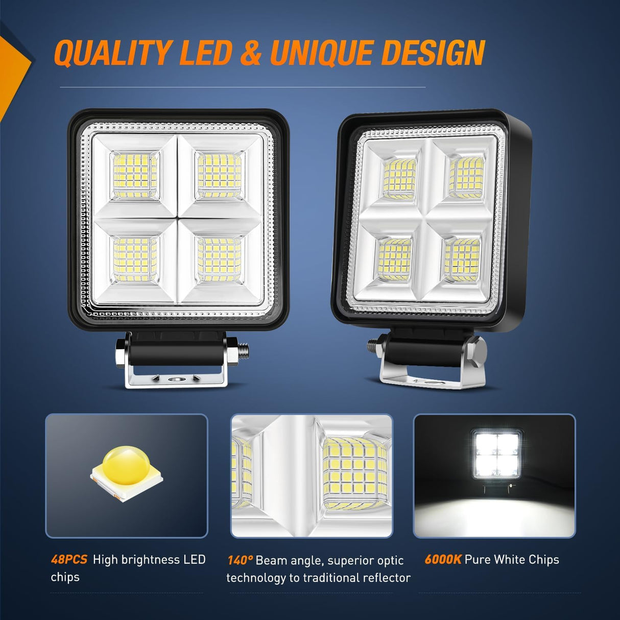 4 Inch 64LED Square Flood LED Pod Lights (Pair) Nilight