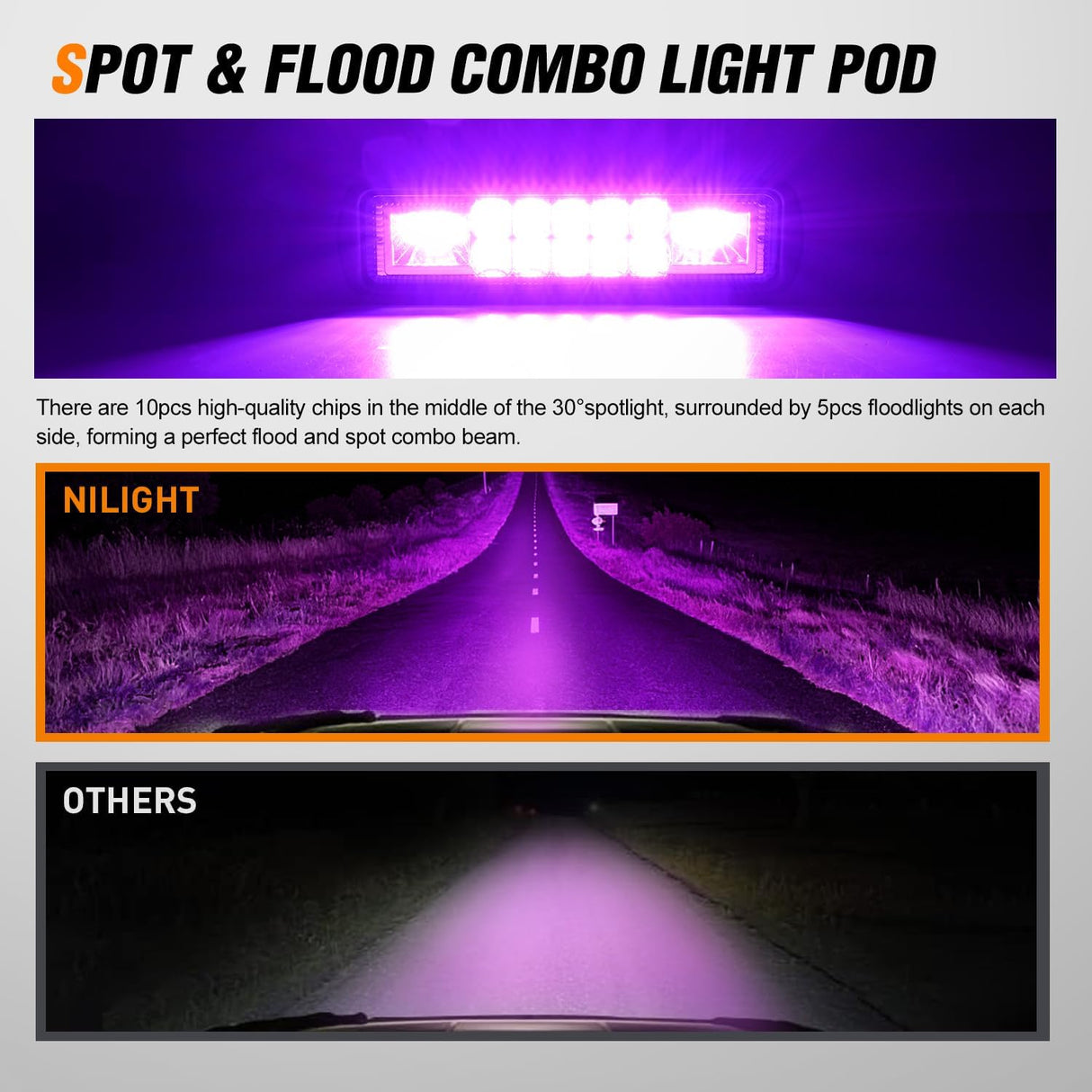 6 Inch Purple LED Light Pods 2 PCS 60W Flood Spot Combo Beam Off Road Driving Decoration Neon Hunting Lighting for 12V 24V ATV UTV Pickup Truck Tractor