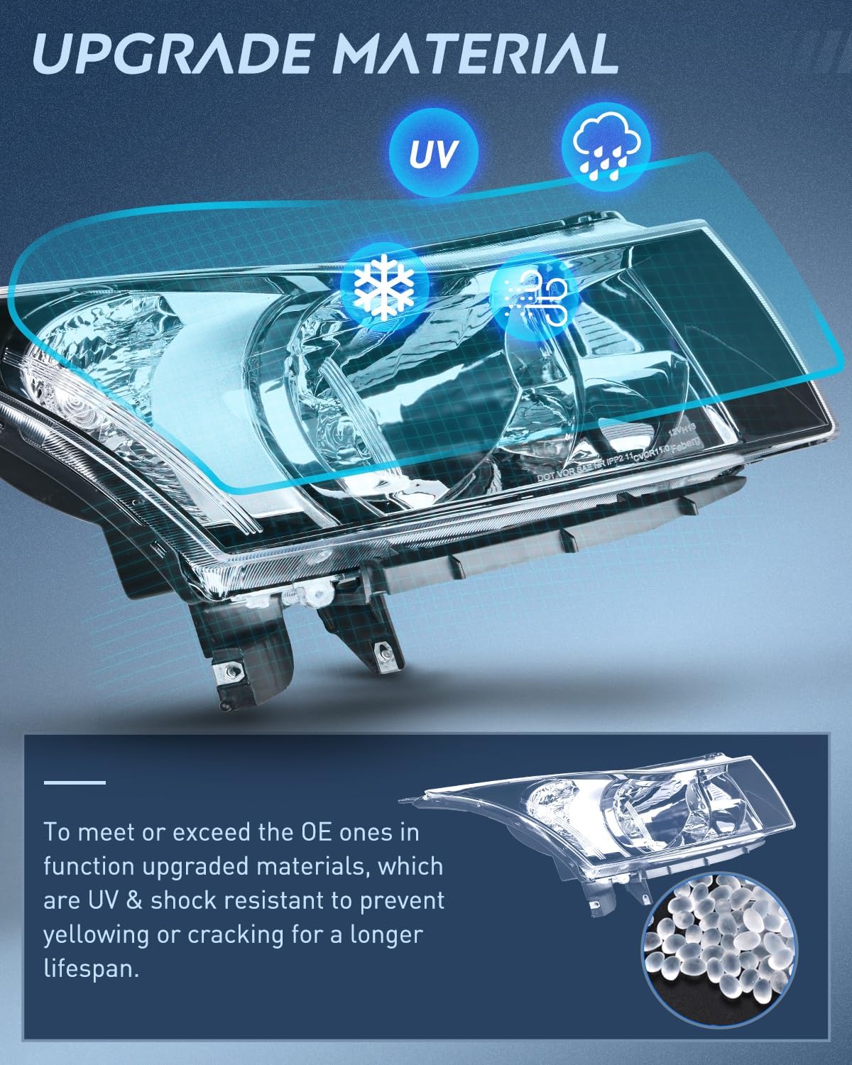 2011-2015 Chevy Cruze 2016 Cruze Limited Headlight Assembly Chrome Housing Clear Reflector Nilight