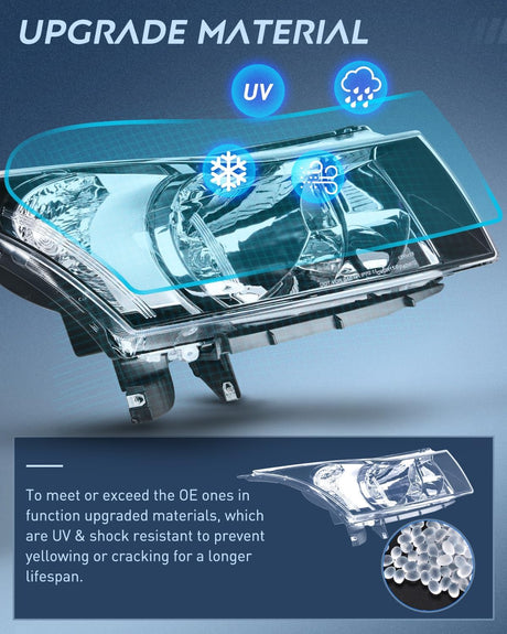 2011-2015 Chevy Cruze 2016 Cruze Limited Headlight Assembly Chrome Housing Clear Reflector Nilight