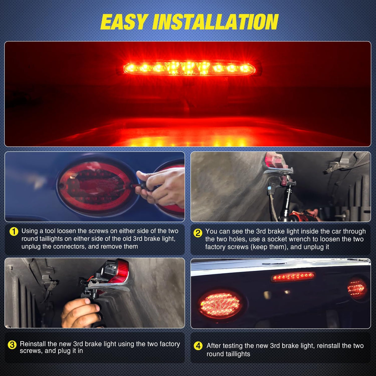Third Brake Light Tail High Mount 3rd Stop Lights Smoked Lens Compatible with Chevy Corvette C5 1997 1998 1999 2000 2001 2002 2003 2004 Car Rear Center Cab Lamp