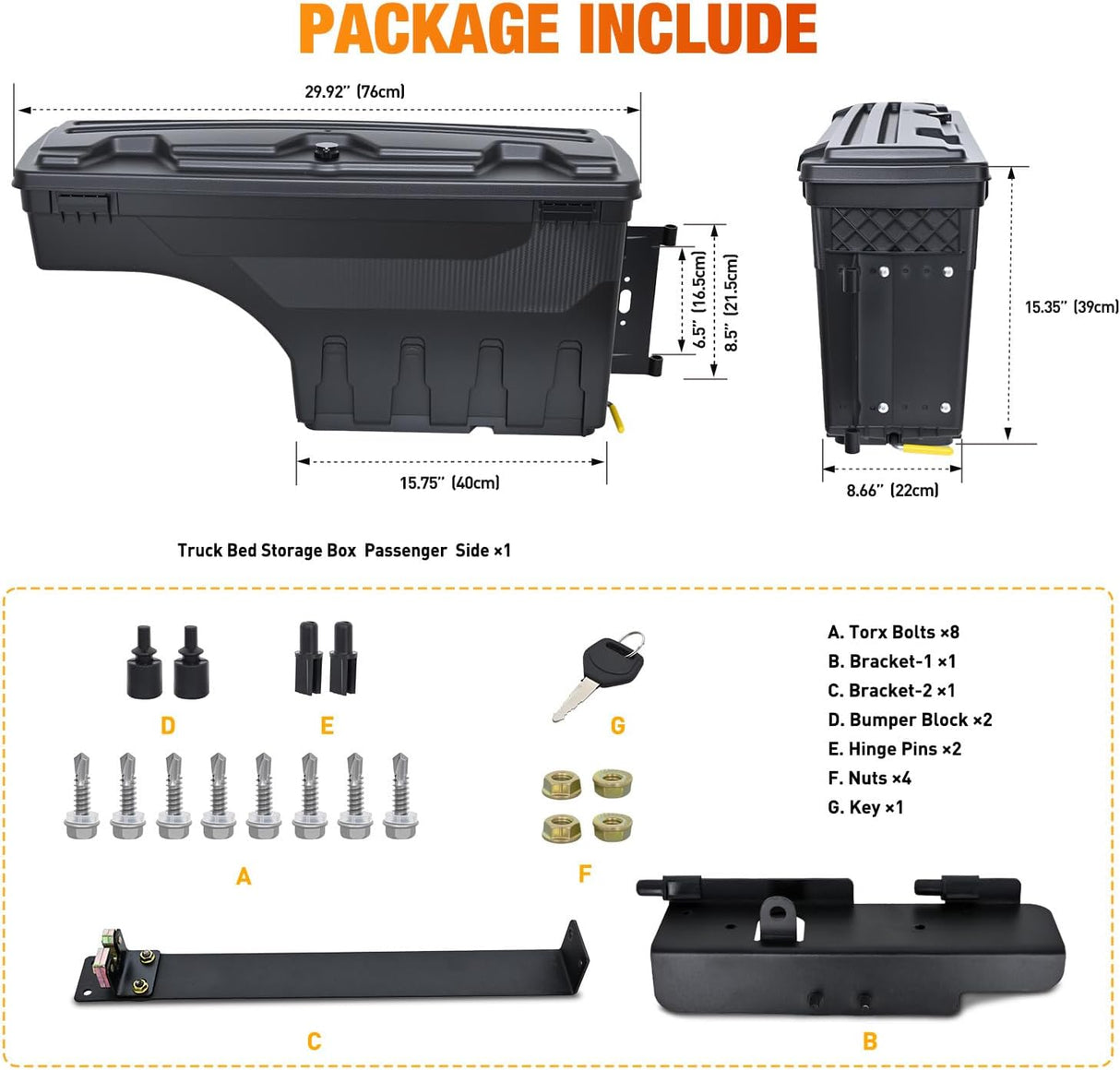 Truck Bed Tool Box Right Passenger Side Truck Tool Box Fit for Toyota Tundra 2007-2021 ABS Swing Case Truck Bed Storage Box with Lockable Lid Waterproof Wheel Well Toolbox Black