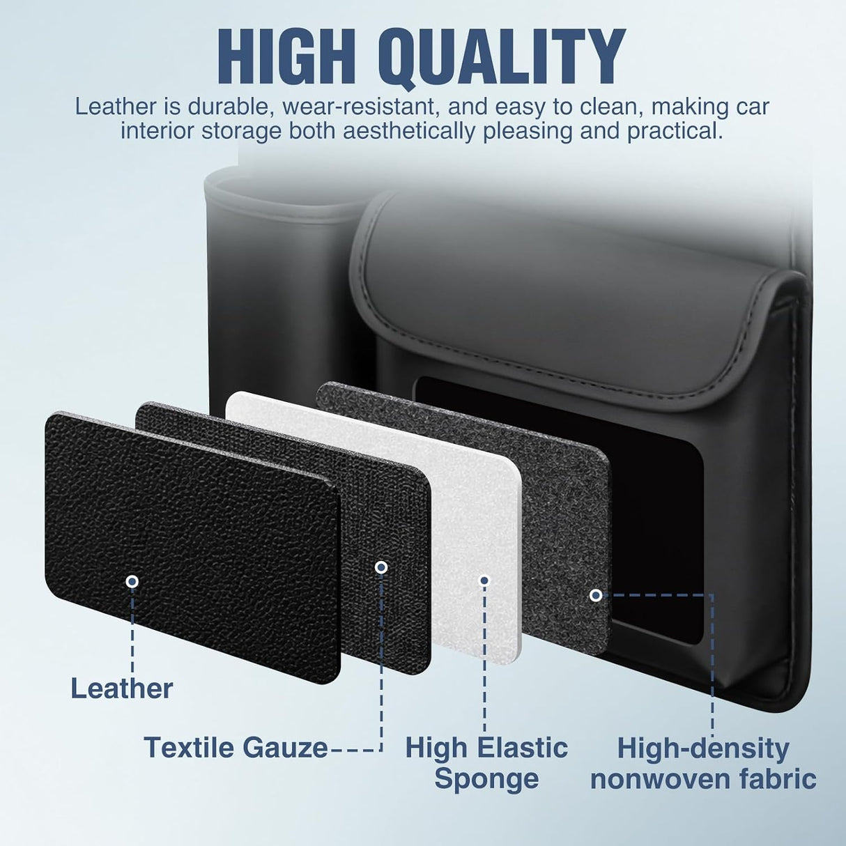 Car Seat Back Organizer 1PC Black PU Leather Universal | Multi Pockets Foldable Waterproof Scratch Resistant Hanging Storage Bag for Cars Vans SUVs MPVs Pickup Trucks