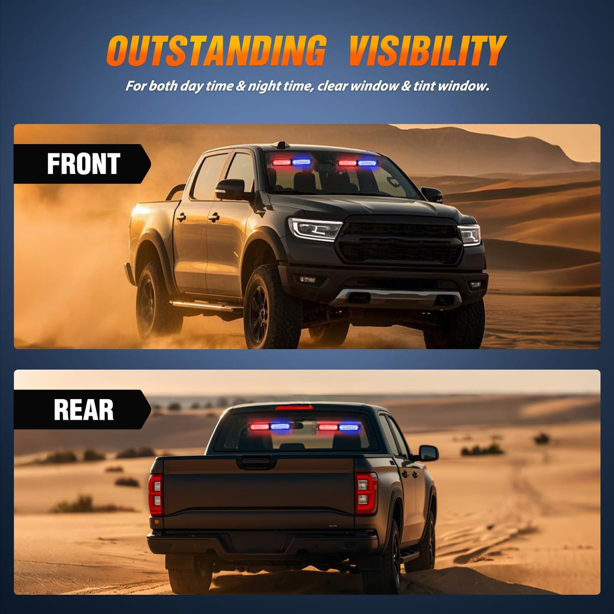 40LED Blue Red Emergency Strobe Traffic Advisor Light Bar with Suction Cups Dash Safety Warning Hazard Flashing Lights Interior Front/Rear Windshield for Trucks Construction Vehicles