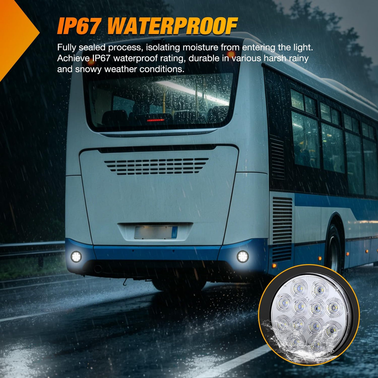 Trailer Tail Lights 2PCS 4Inch Round 12LED White Backup | IP67 Waterproof Screw Mount Marker Clearance Reverse Running Taillights for Trailer Truck Pickup Camper RV