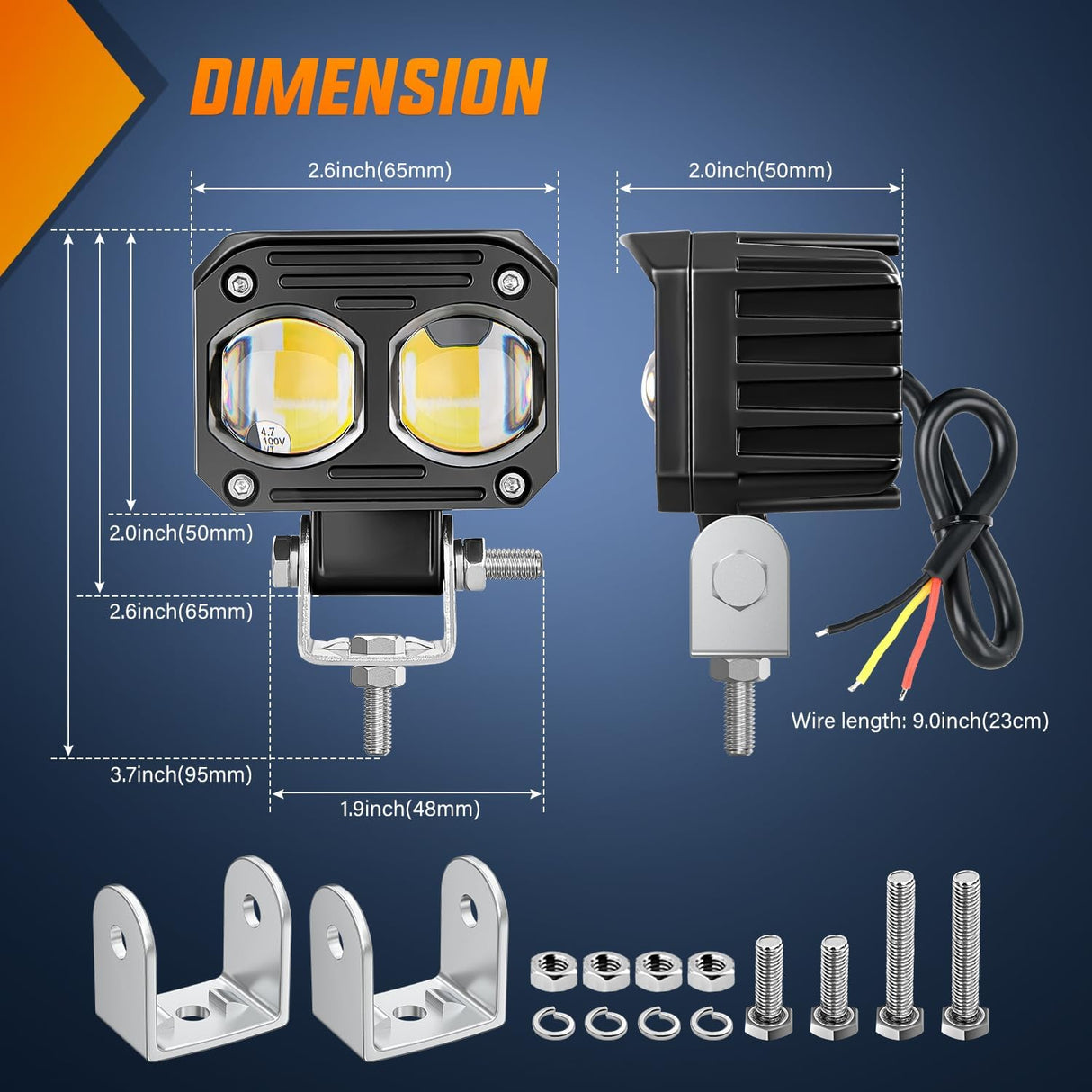 Motorcycle Driving Lights 2.5 inch White Amber Spot Beam Fog Light LED Pods IP67 Waterproof Auxiliary Offroad Lighting for Motorbike Dirt Bike e-Bike Scooter Snowmobile ATV UTV SUV Truck