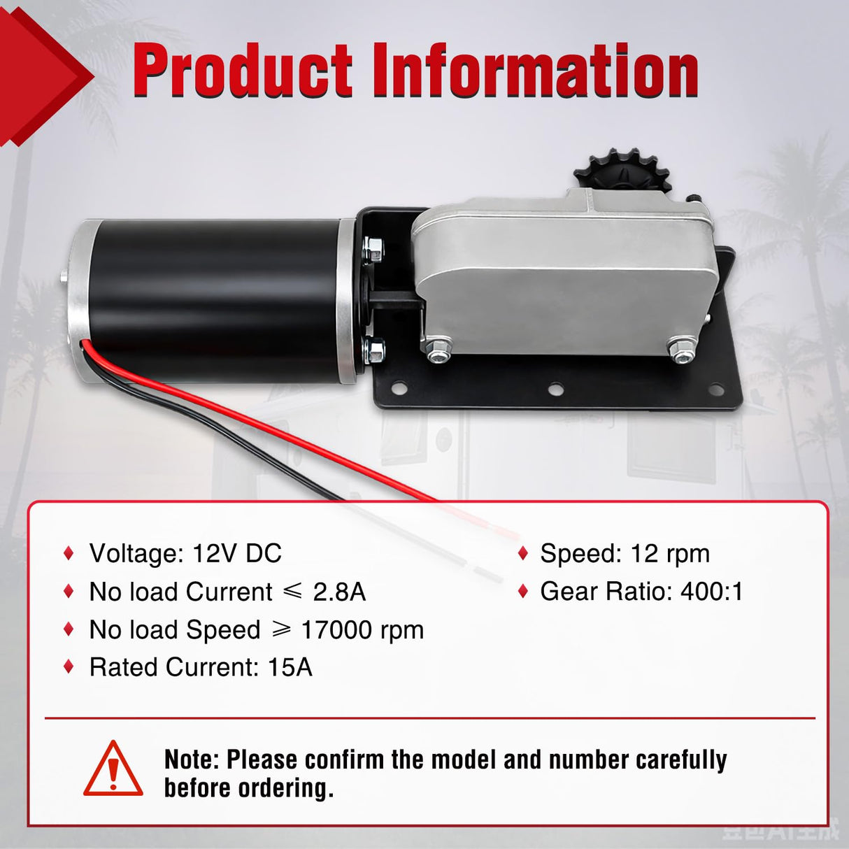 225008 RV Slide Out Motor Gear Housing BAL Accu-Slide R25076 | Replace for R25076-1 R25074 & R25075 400:1 Gear Ratio 13-Tooth Sprocket for Travel Trailer Camper