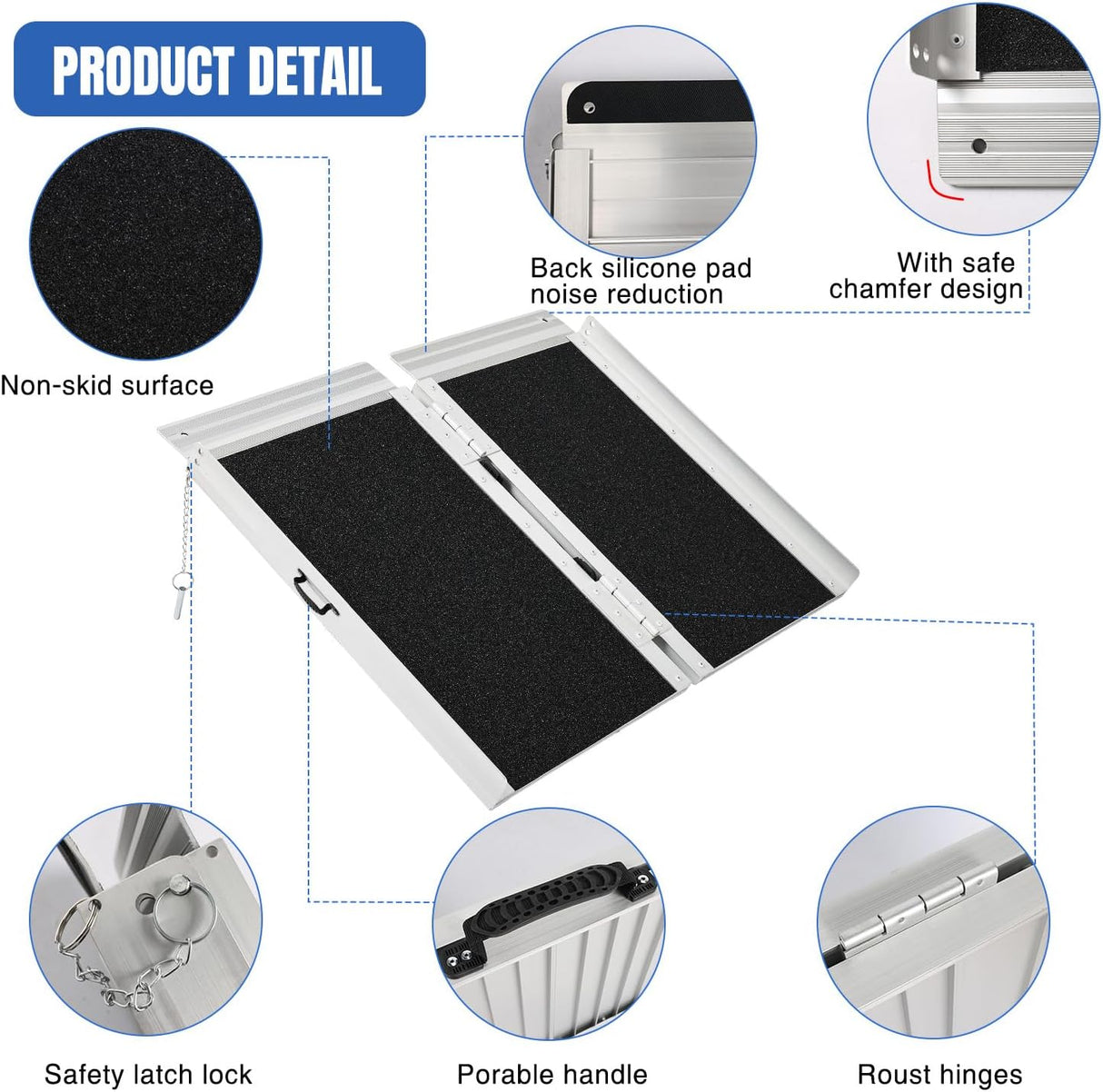 2 Feet Portable Wheelchair Ramp with Quick-Lock Non-Skid Aluminum | Handicap Ramps with Handle Folding Threshold Ramp for Home Steps, Stairs, Doorways, Scooter, Porch, Cart 800LBS Capacity