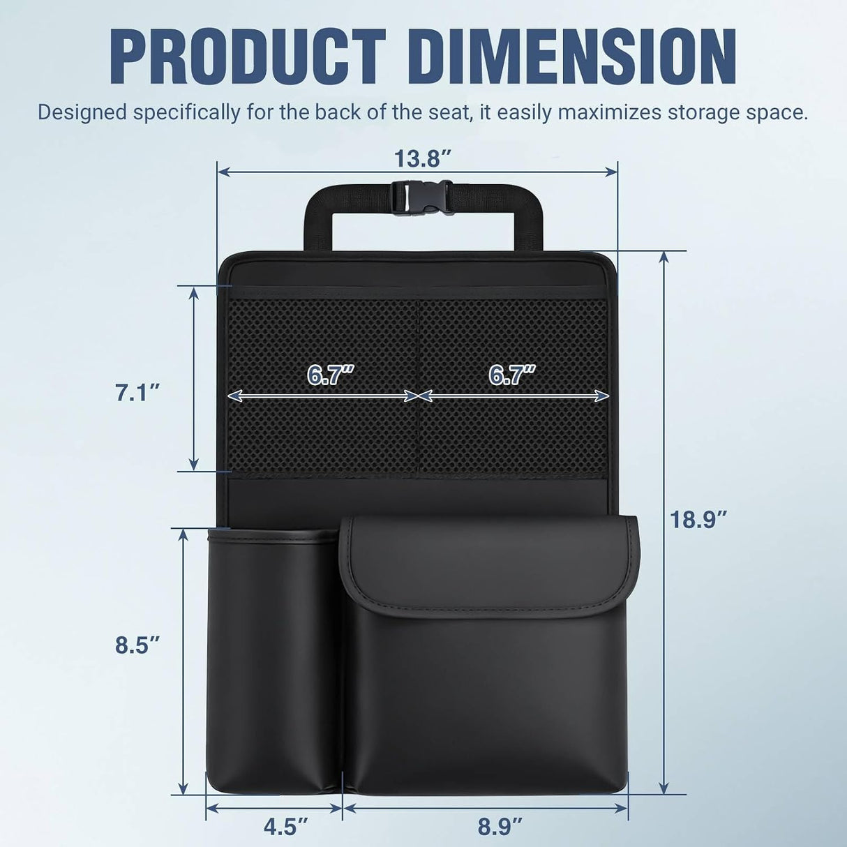 Car Seat Back Organizer 1PC Black PU Leather Universal | Multi Pockets Foldable Waterproof Scratch Resistant Hanging Storage Bag for Cars Vans SUVs MPVs Pickup Trucks