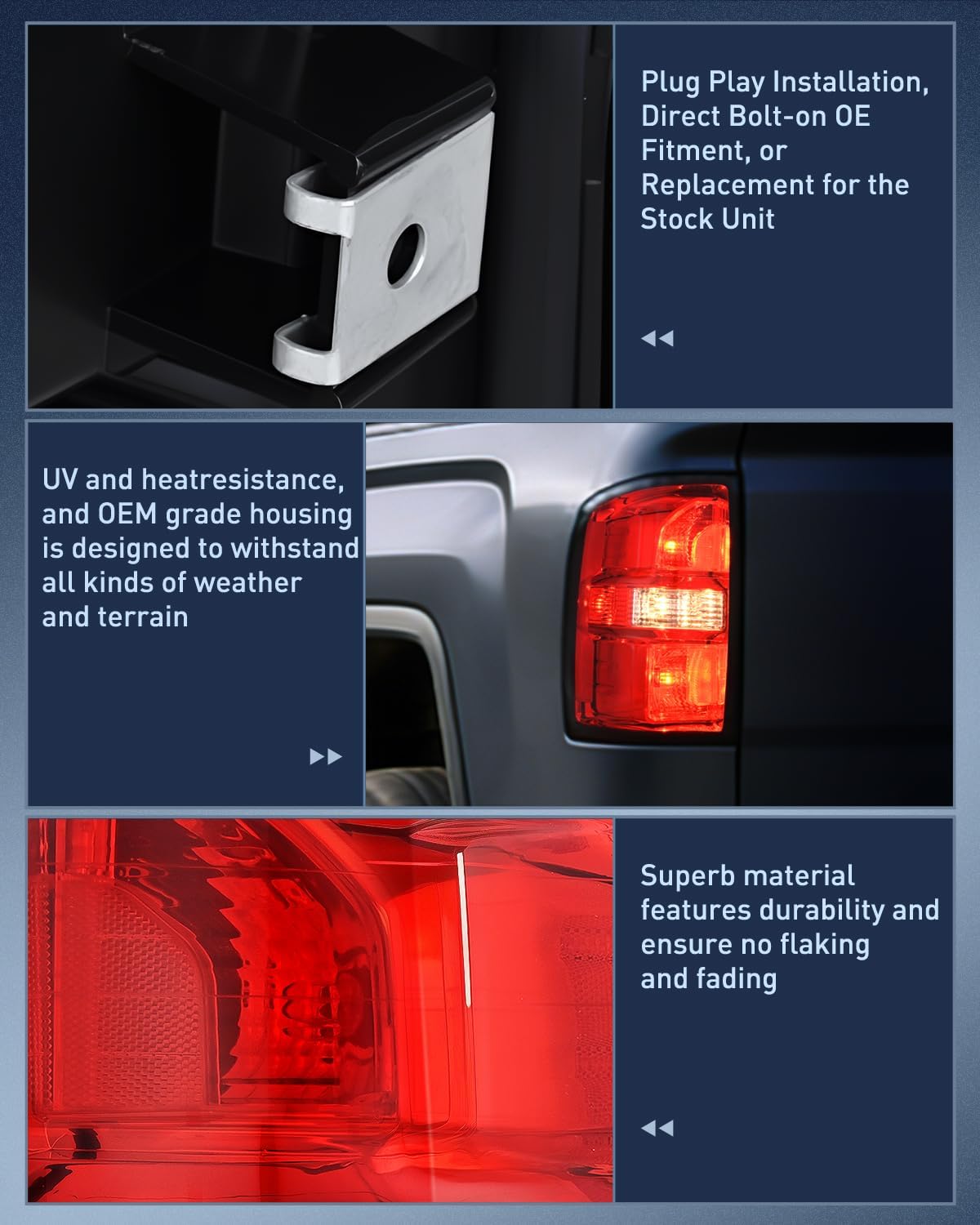 Taillight Assembly Compatible with 2014 2015 GMC Sierra 1500 | 2015 GMC Sierra 2500HD 3500HD Tail Light OE Style Rear Lamp Replacement Driver and Passenger Side
