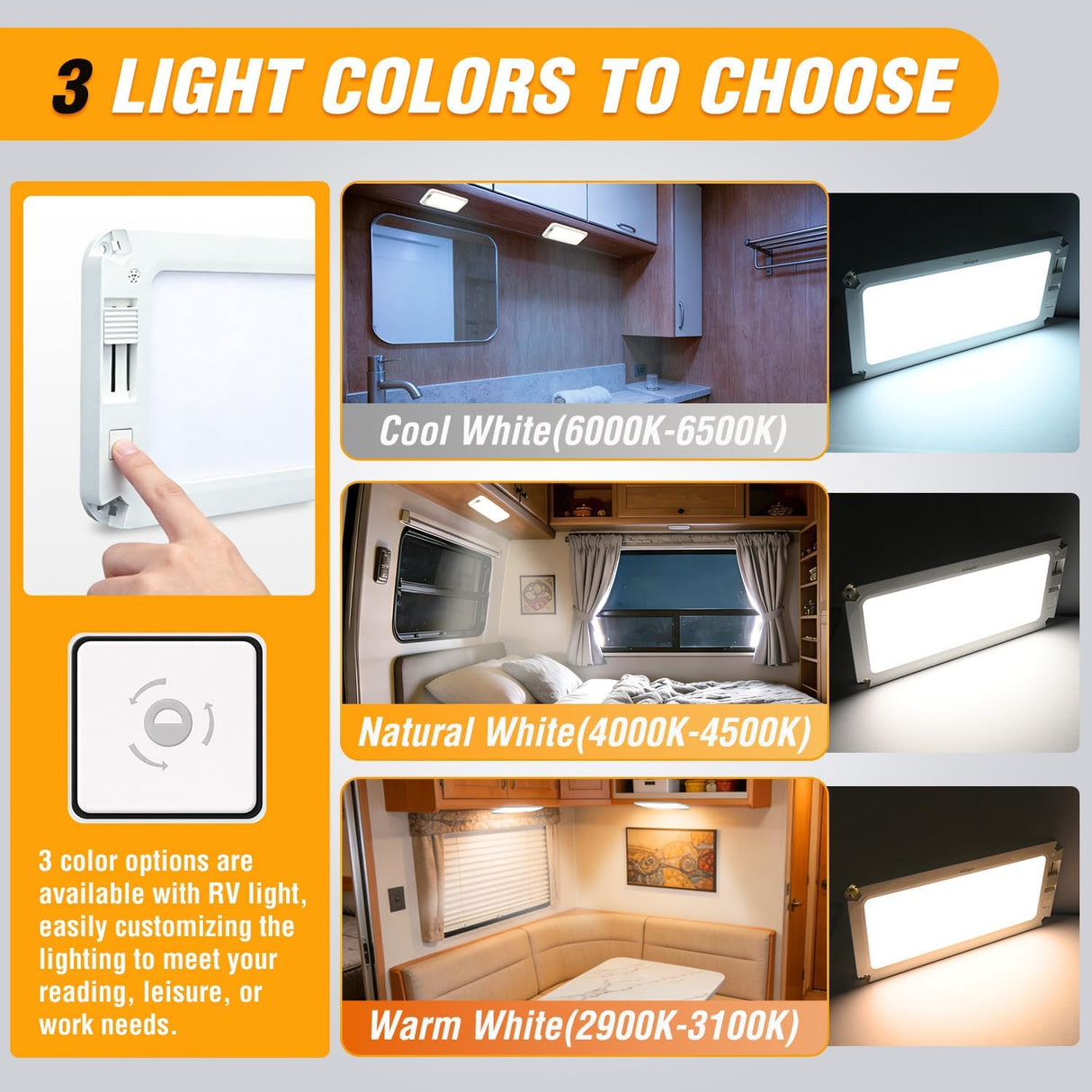 LED Interior Light 4PCS 12.5 Inch 3 Color Ceiling Light | 96LEDs with Dimmable 3100K to 6500K Lighting Memory Function and 12V-30V Compatibility for RV Enclosed Cargo Trailer Van Boat
