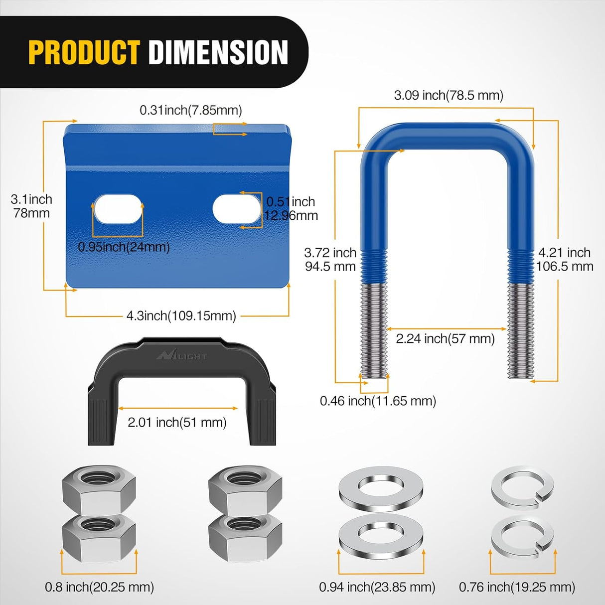 Trailer Hitch Tightener for 2 Inch Trailer Hitches Hitch Mount Anti Rattle Heavy Duty Steel with Rubber Cover Blue U Bolt Glossy Coating Plate Electrophoresis Anti-Rust Triple Protective