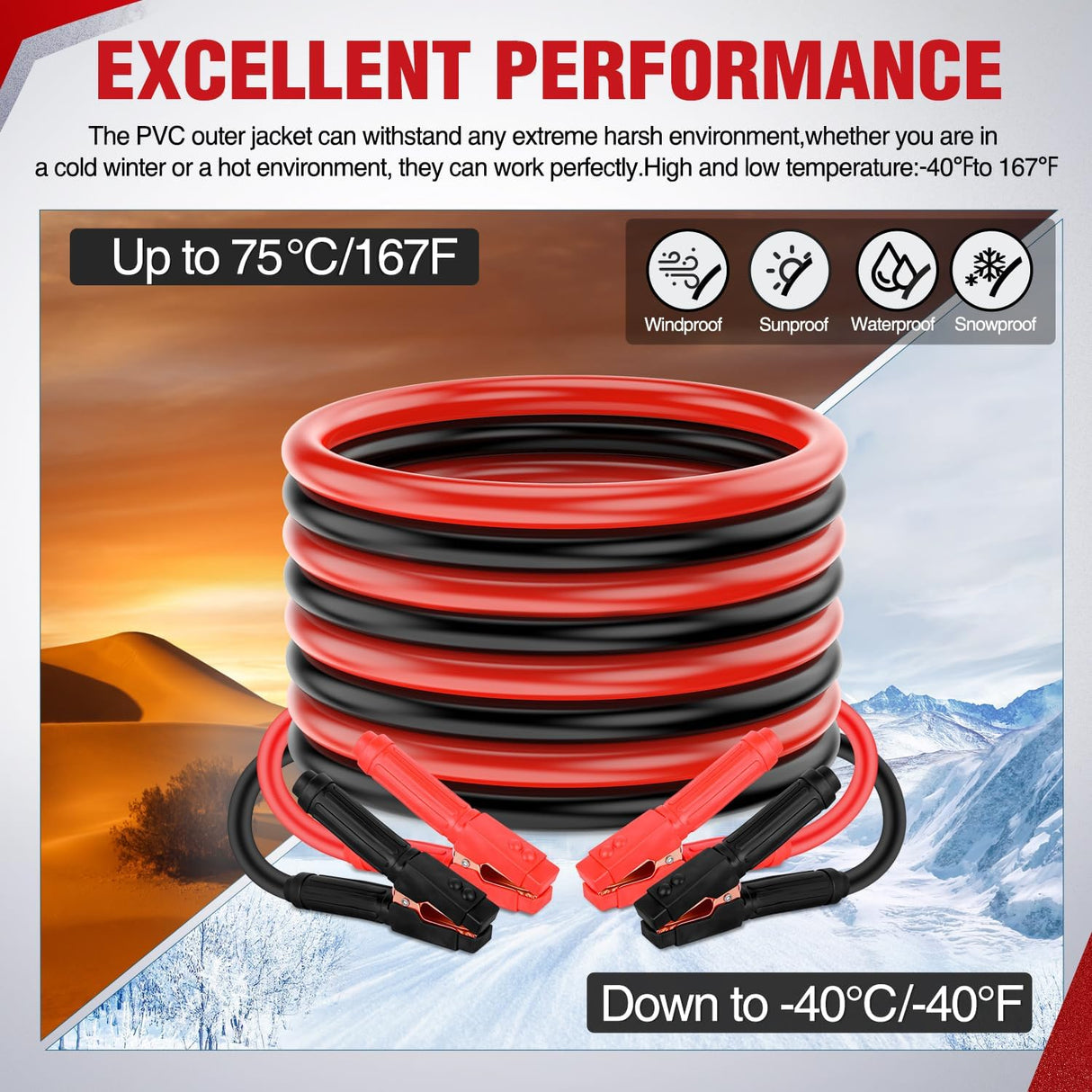 0 Gauge 20FT 1000A Car Battery Jumper Cables Kit | Heavy Duty Booster Jump Start Cable with Storage Bag for Jump Starting Dead or Weak Batteries for Pickup Truck RV Vans SUV