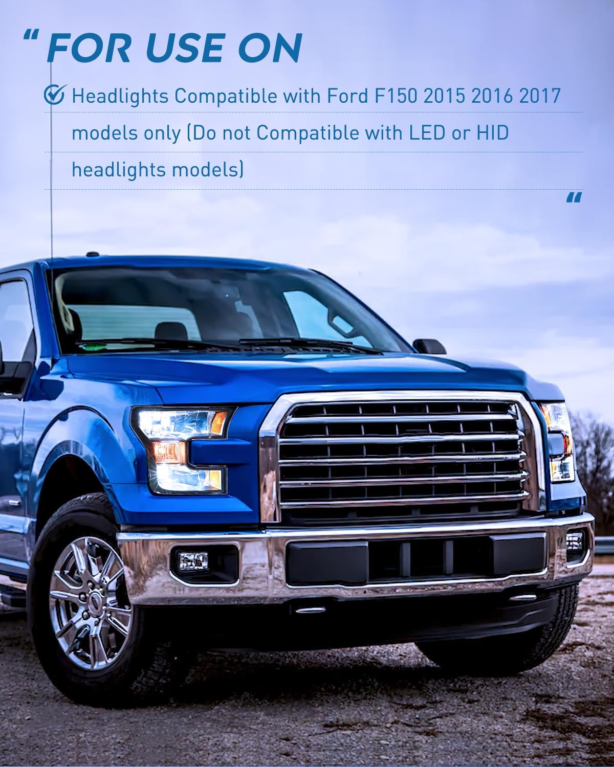 2015-2017 Ford F150 Headlight Assembly Black Housing Amber Reflector Upgraded Clear Lens Nilight